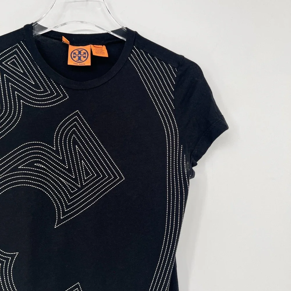 Tory Burch Top Womens XS T Shirt Tee Logo Pima Cotton Black